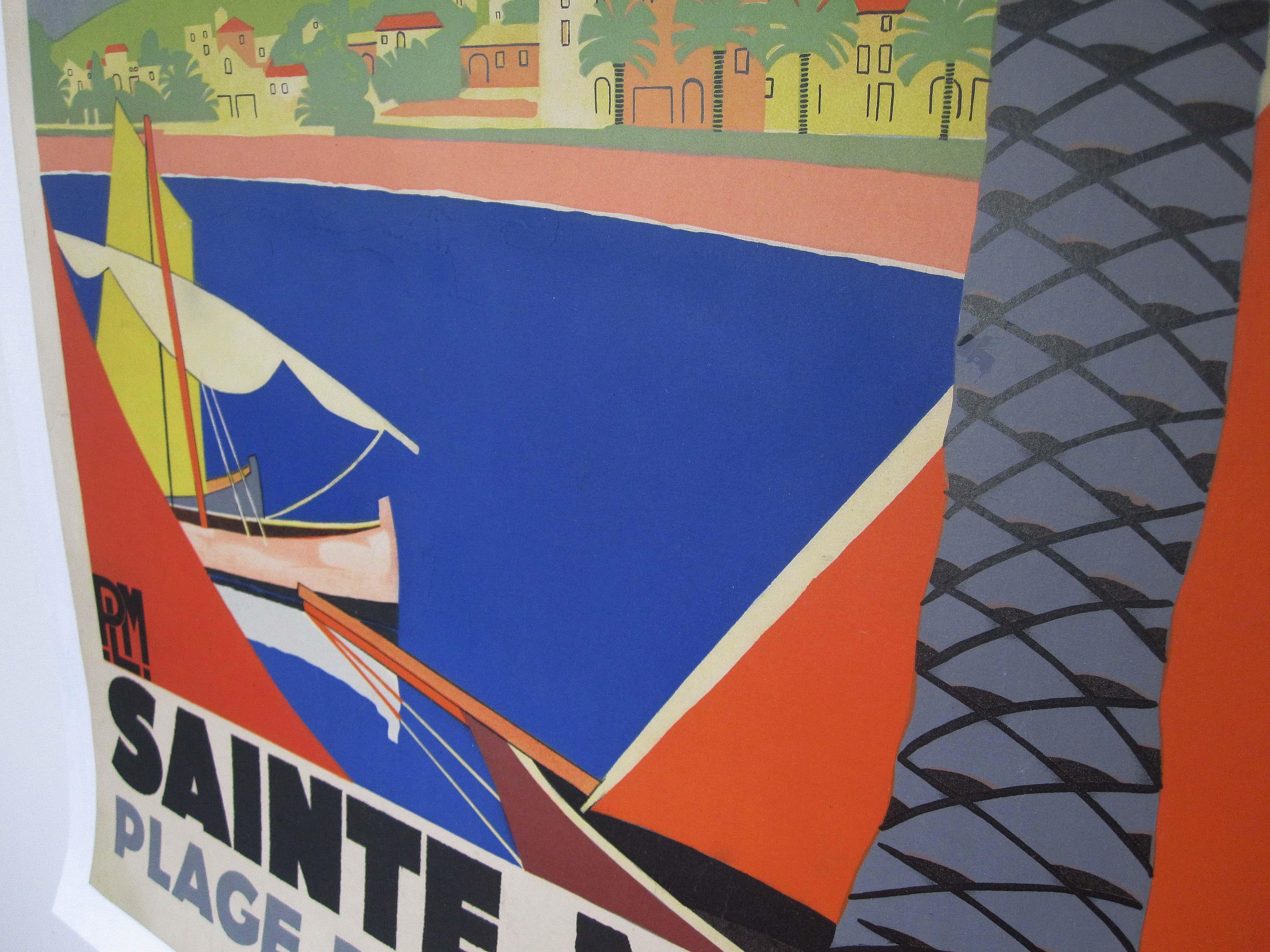 Art Deco 1930s Original Georges Redon Sainte-Maxime Travel Poster, France