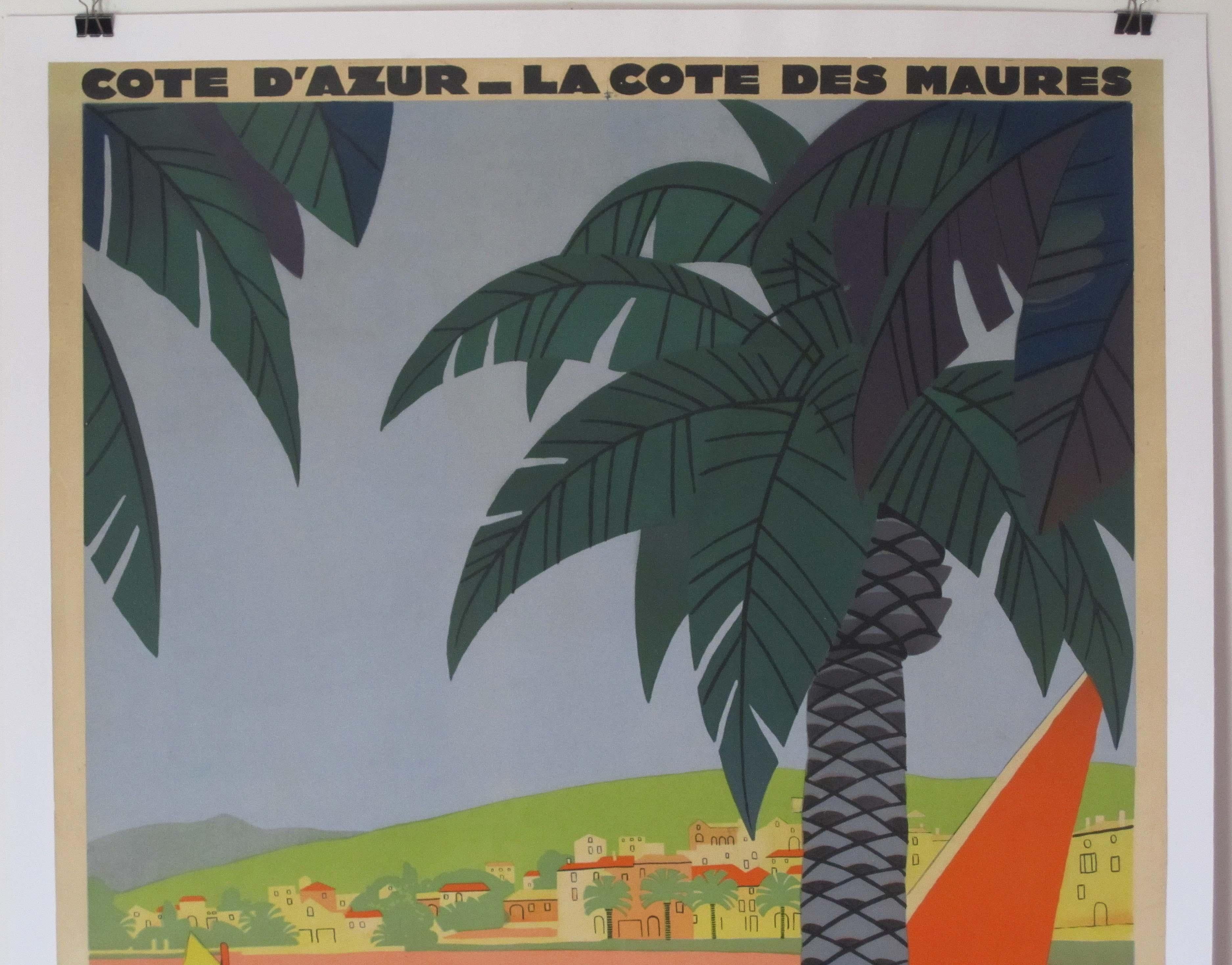 1930s Original Georges Redon Sainte-Maxime Travel Poster, France In Excellent Condition In Buffalo, NY