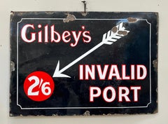 1930s Original Gilbeys Invalid Port Enamel Advertising Pub Garden Bar Sign
