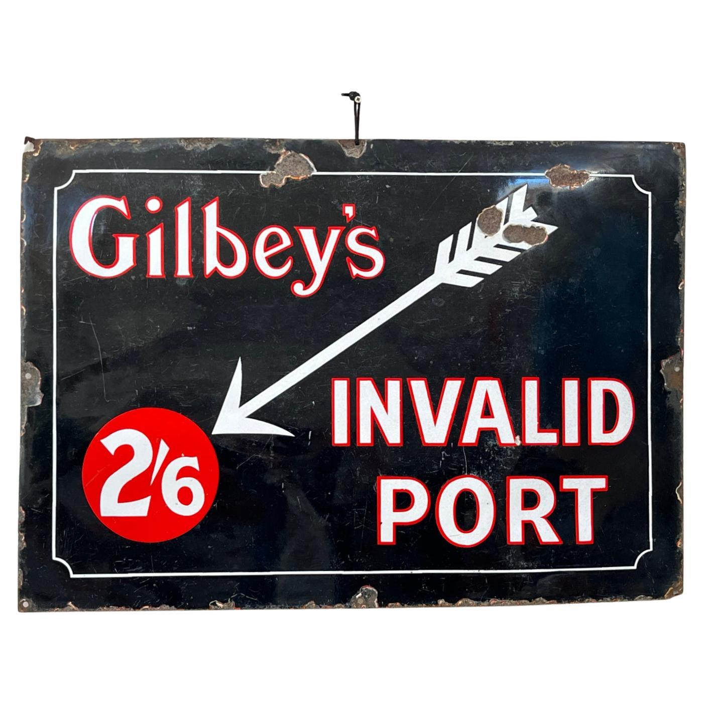 1930s Original Gilbeys Invalid Port Enamel Advertising Pub Garden Bar Sign