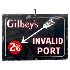 1930s Original Gilbeys Invalid Port Enamel Advertising Pub Garden Bar Sign