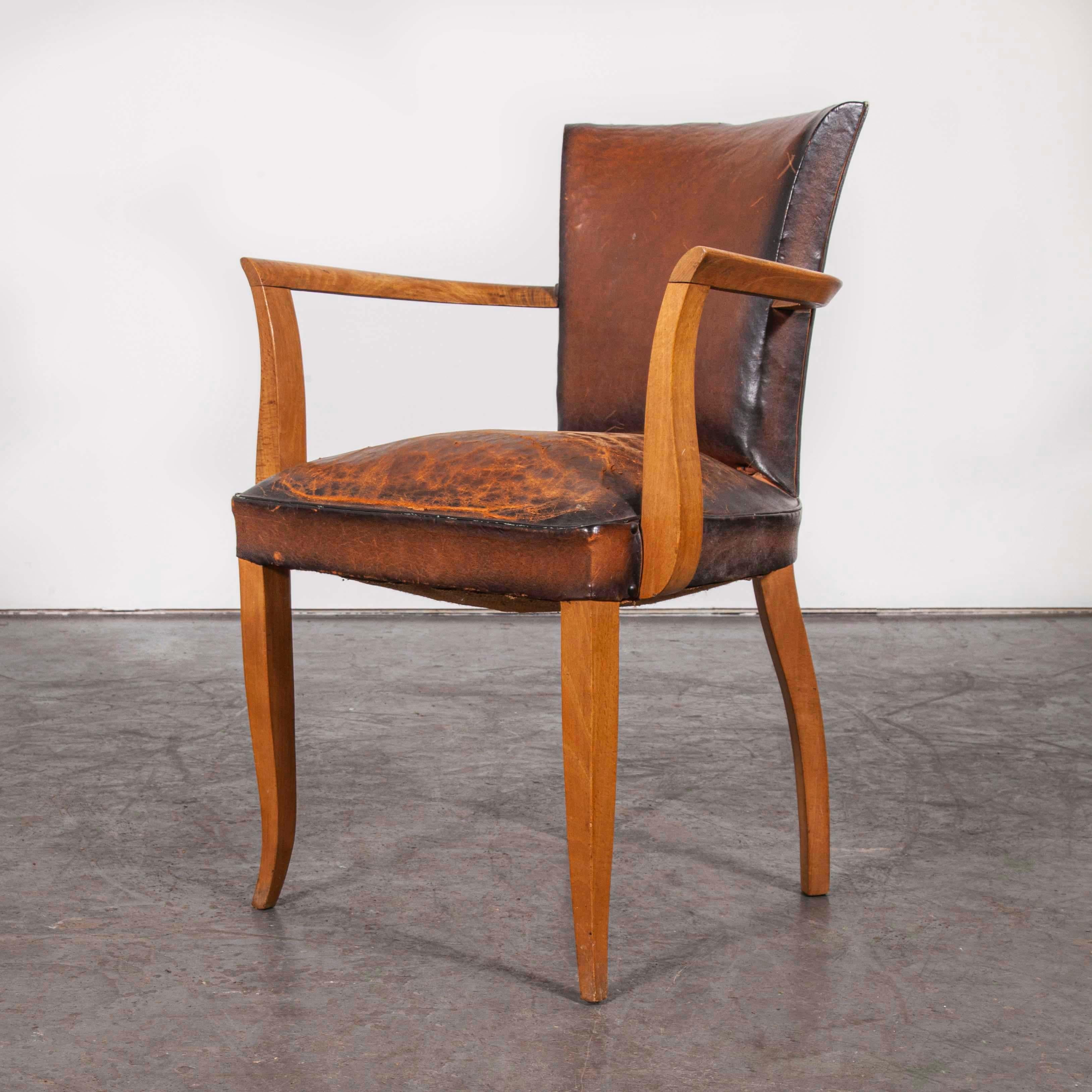 1930s Original Leather French Bridge Chairs, Set of Four 4