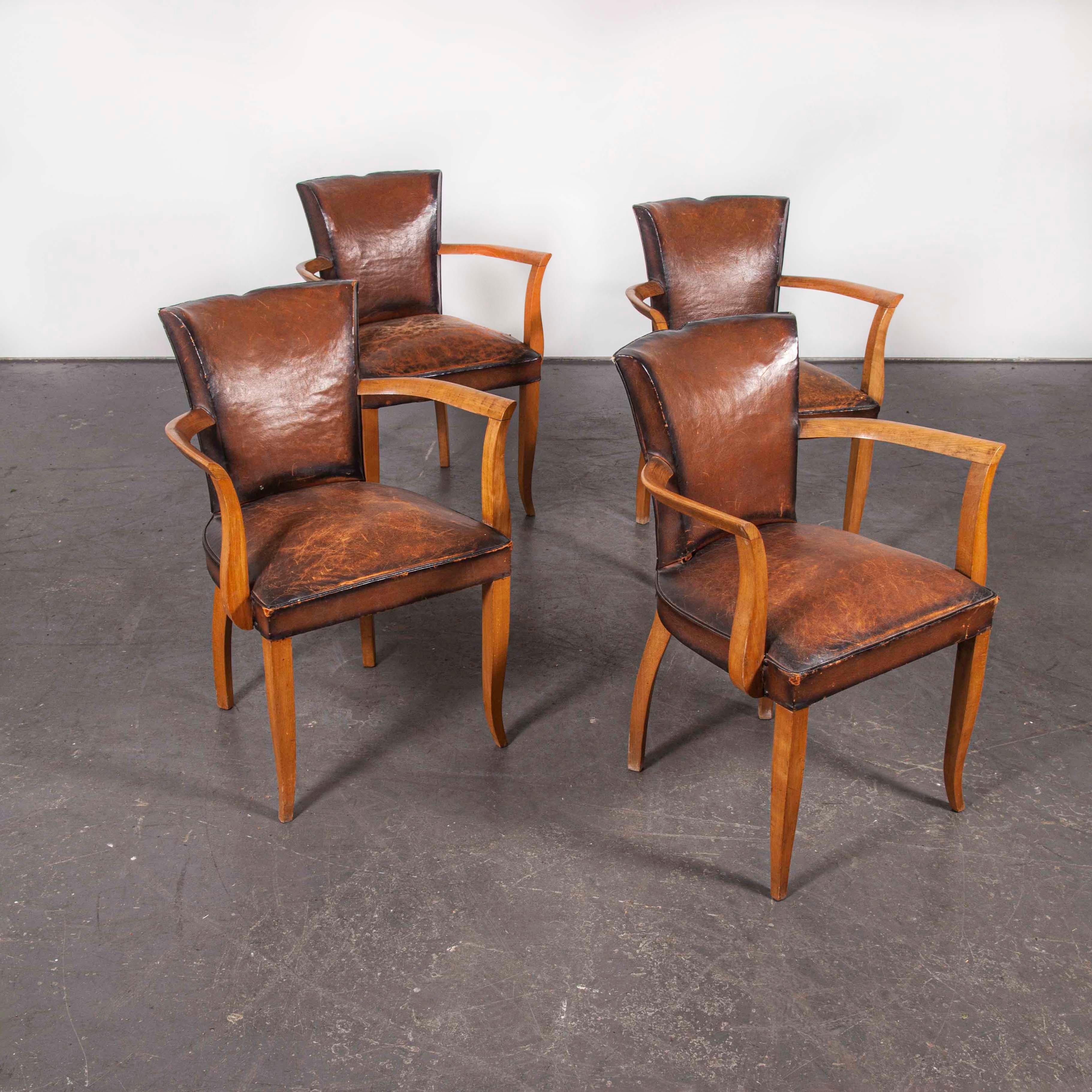 1930s Original Leather French Bridge Chairs, Set of Four 10