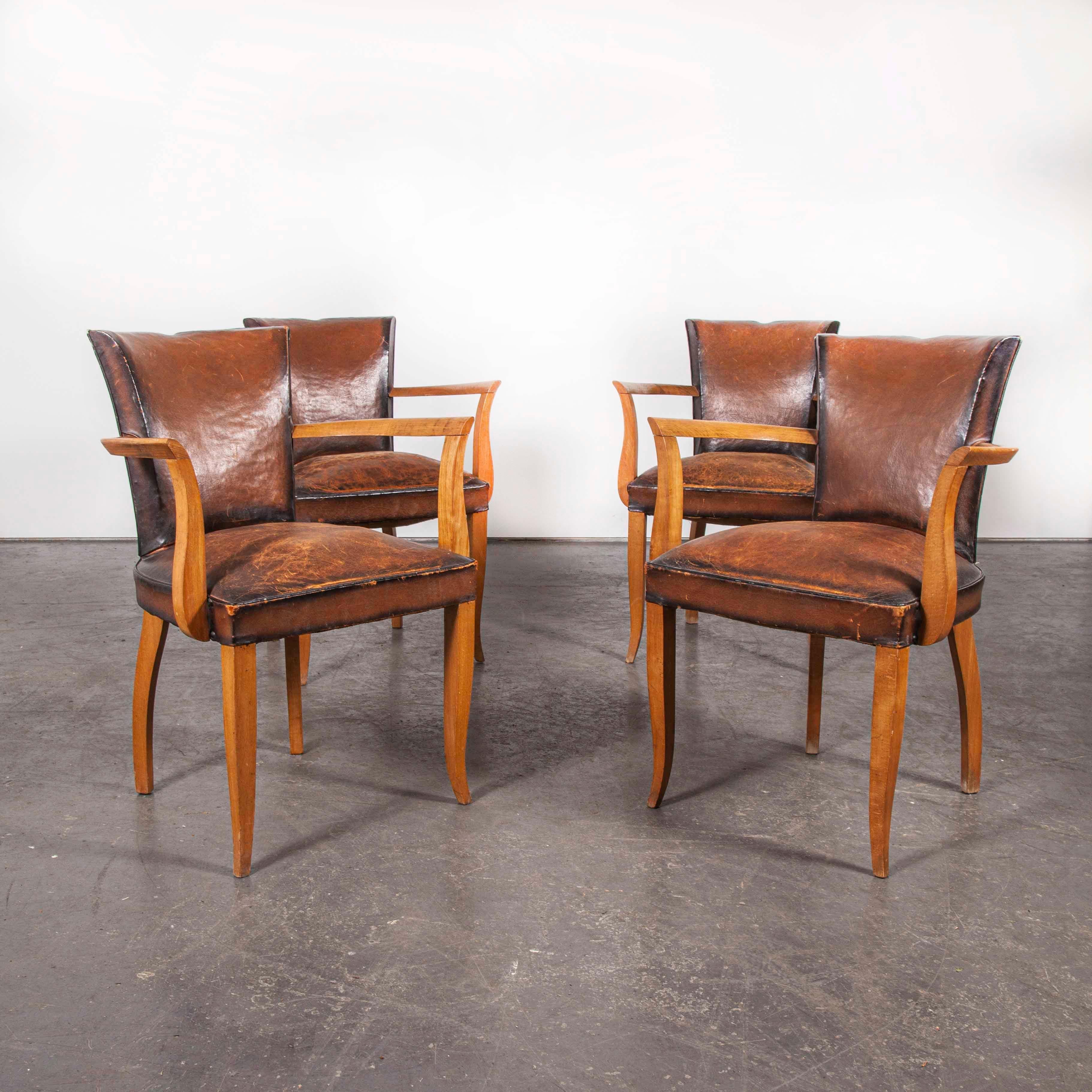 1930s Original Leather French Bridge Chairs, Set of Four 11