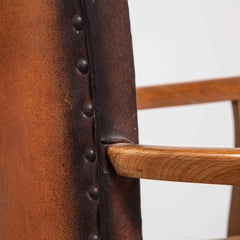 Chaises Bridge françaises d'origine en cuir des années 1930, lot de quatre