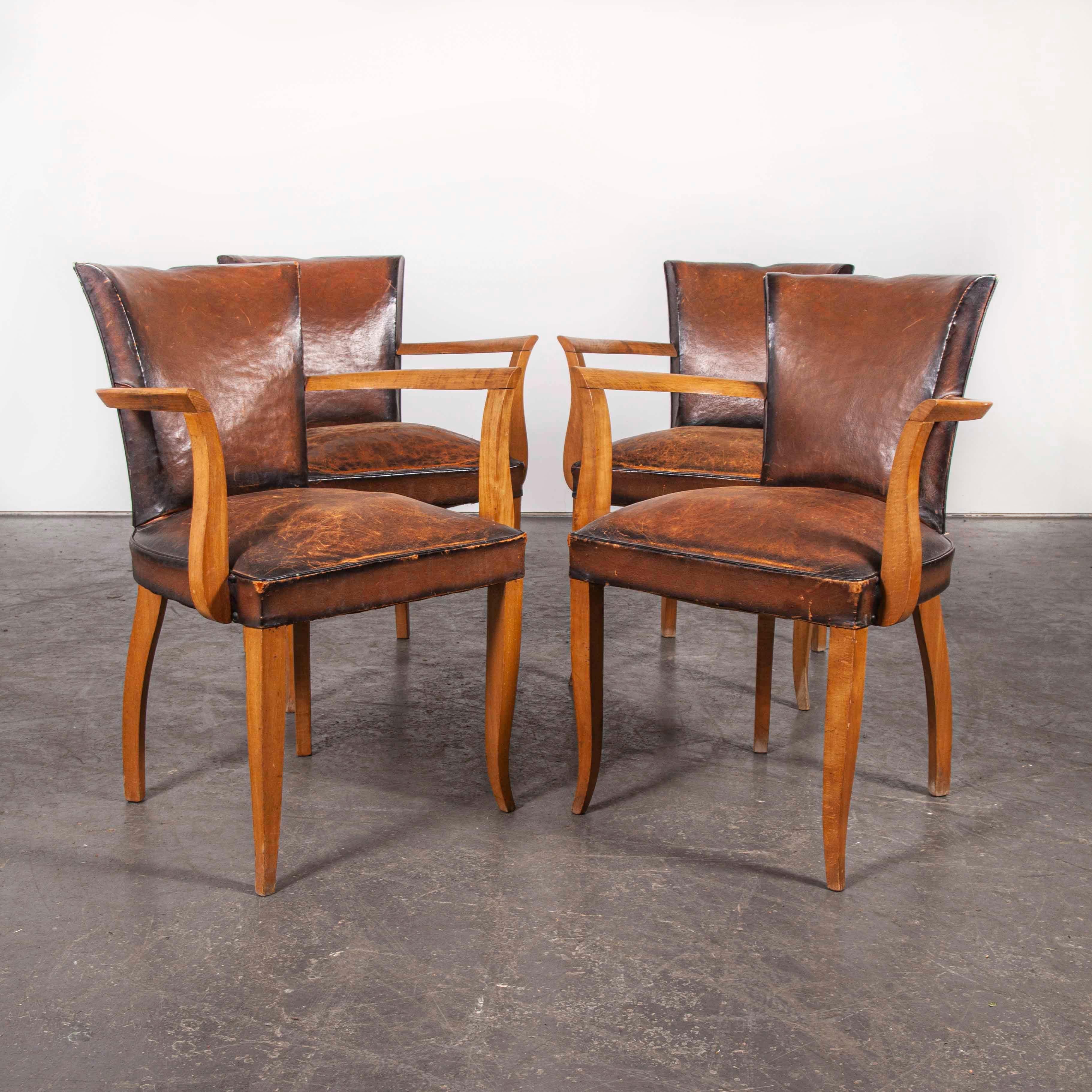 1930s Original Leather French Bridge Chairs, Set of Four 1