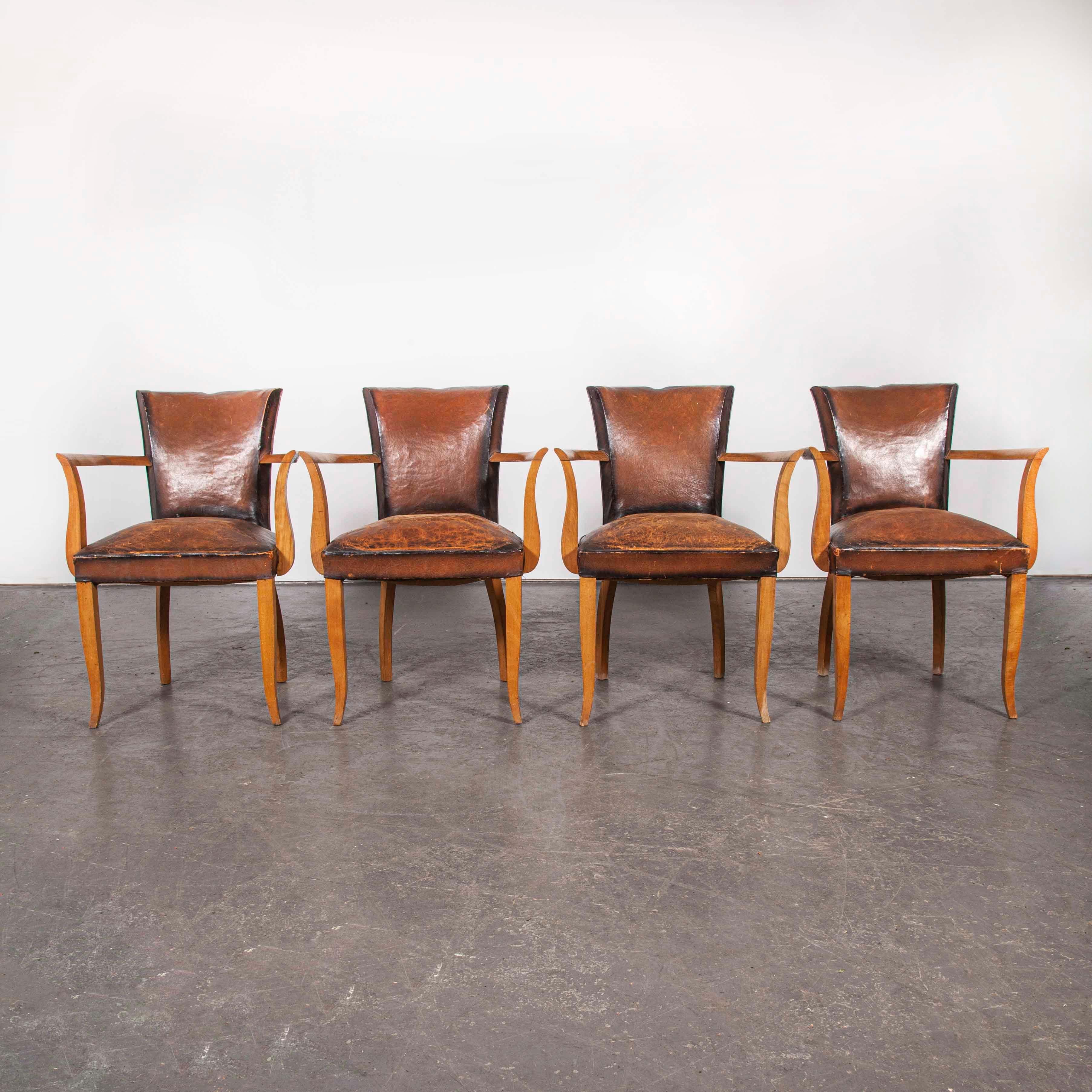 1930s Original Leather French Bridge Chairs, Set of Four 2