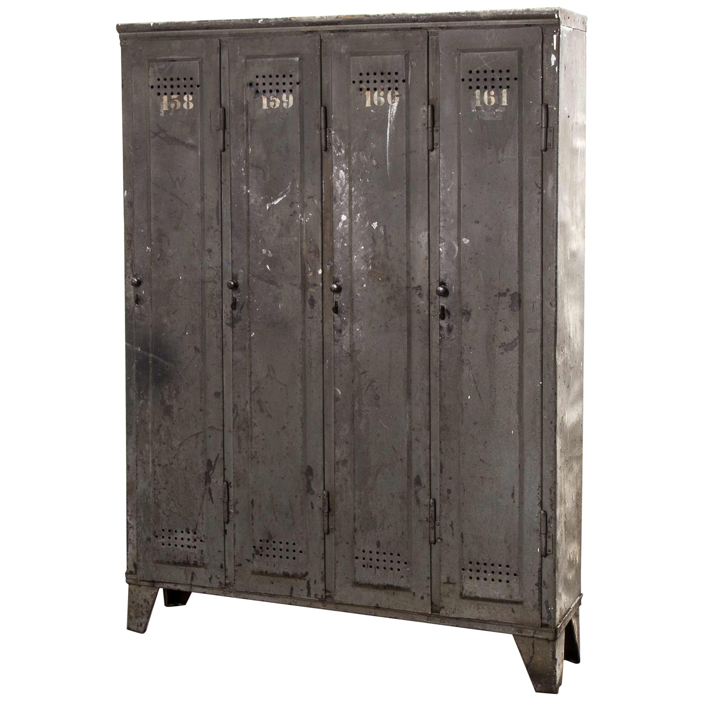 1930s Original Metal Industrial Four Door Locker, Otto Kind, Model 3