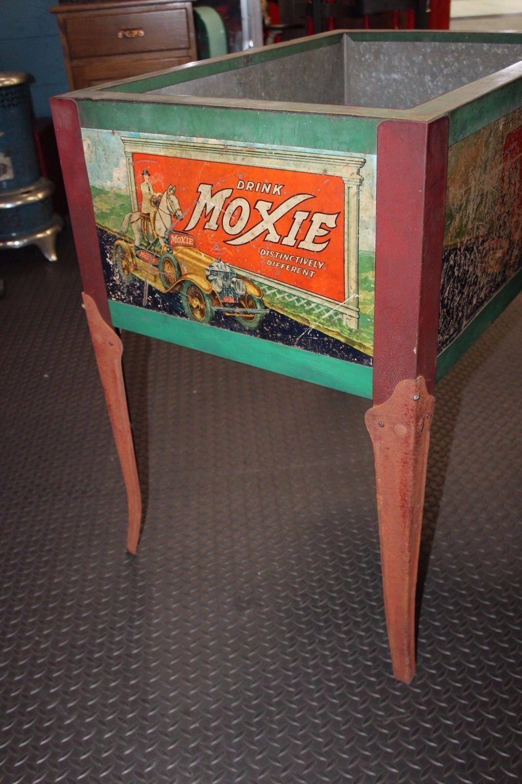 1930s Original Moxie Soda Tin Ice Chest Cooler For Sale 1