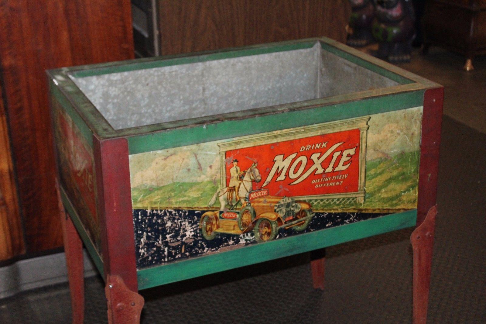 “Moxie” soda is of monumental importance to soda history. For years, Moxie was the dominant soda on the market, out-selling the likes of Coca-Cola and Pepsi Cola. All original 1920s-1930s Moxie Soda service station cooler with four original panel