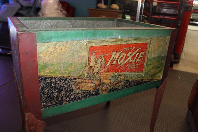 1930s Original Moxie Soda Tin Ice Chest Cooler For Sale at 1stDibs