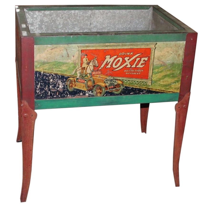 1930s Original Moxie Soda Tin Ice Chest Cooler For Sale
