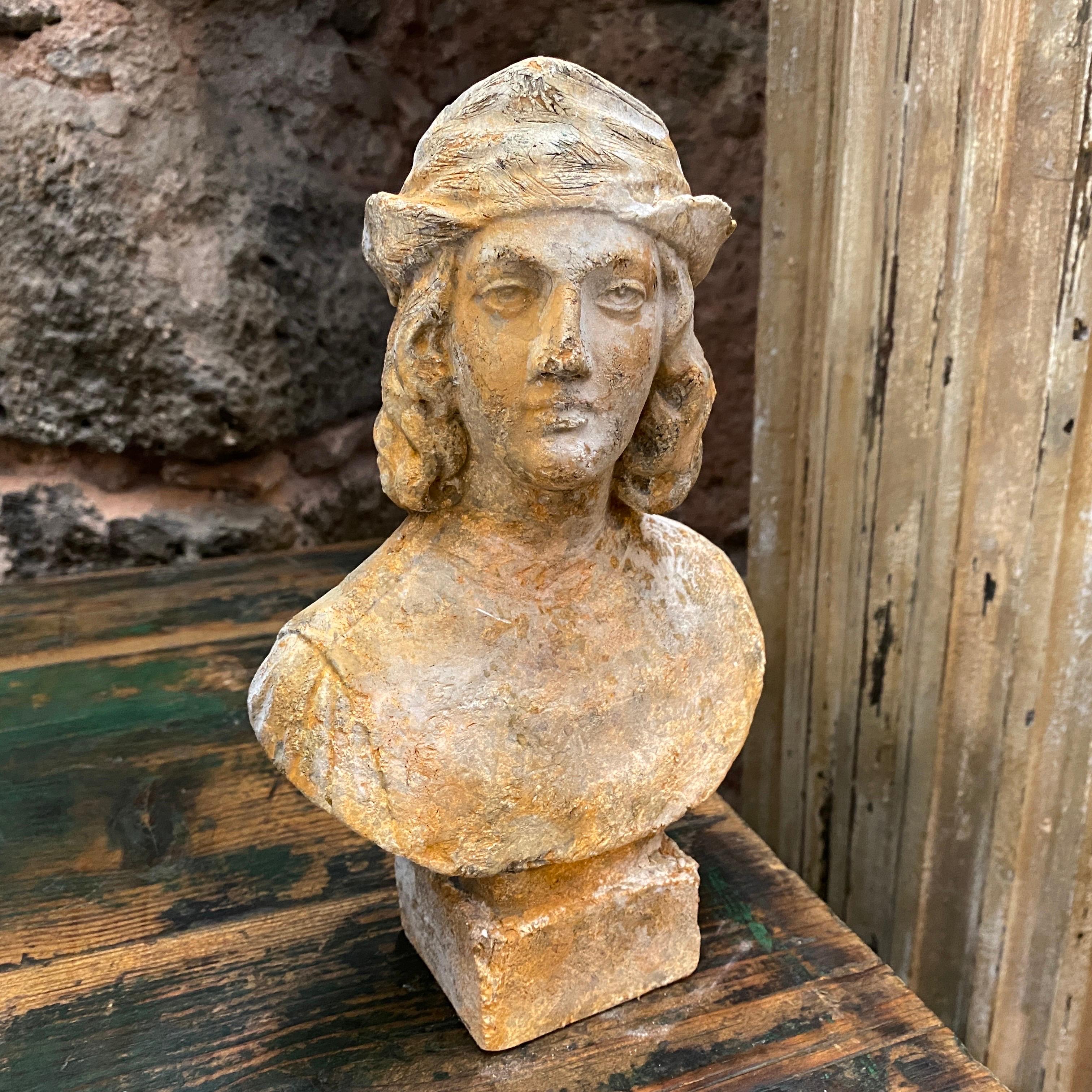 1930s Original Patina Sicilian Plaster Sculpture depicting a Bust of