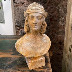 1930s Original Patina Sicilian Plaster Sculpture depicting a Bust of Young Man