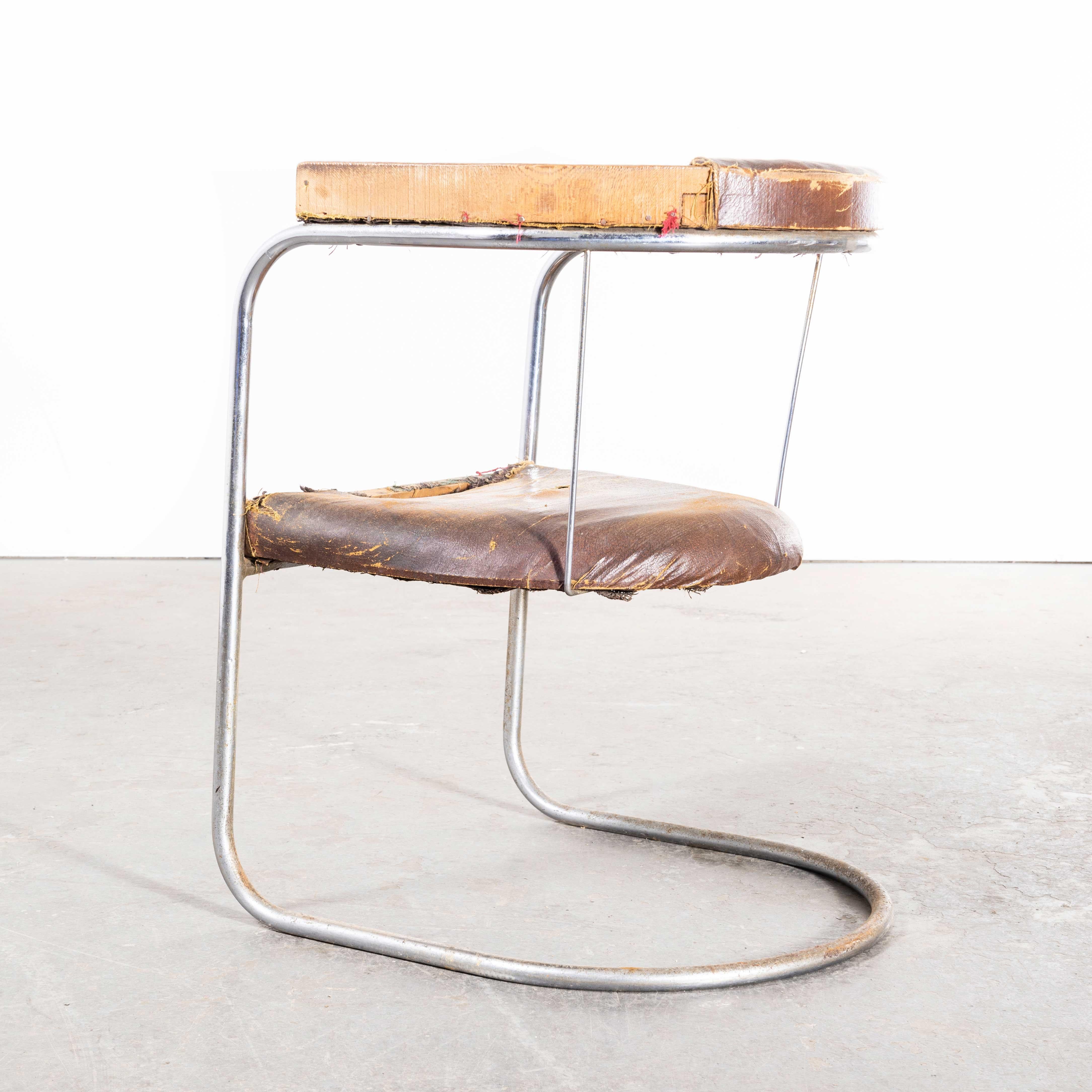 Mid-20th Century 1930s Original Pel Tubular Chrome Sprung Side Chair – Original Leather For Sale