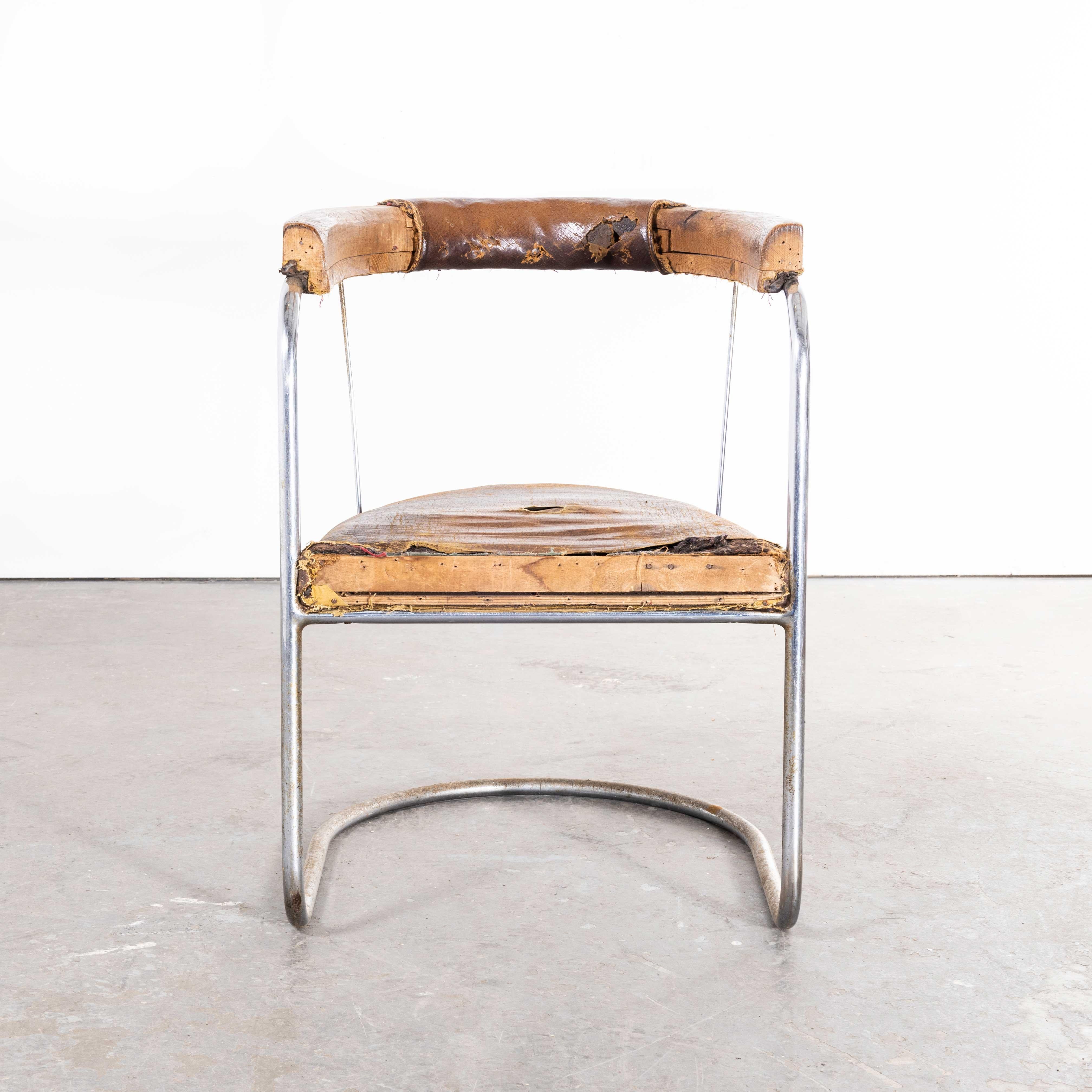 1930s Original Pel Tubular Chrome Sprung Side Chair – Original Leather For Sale 2
