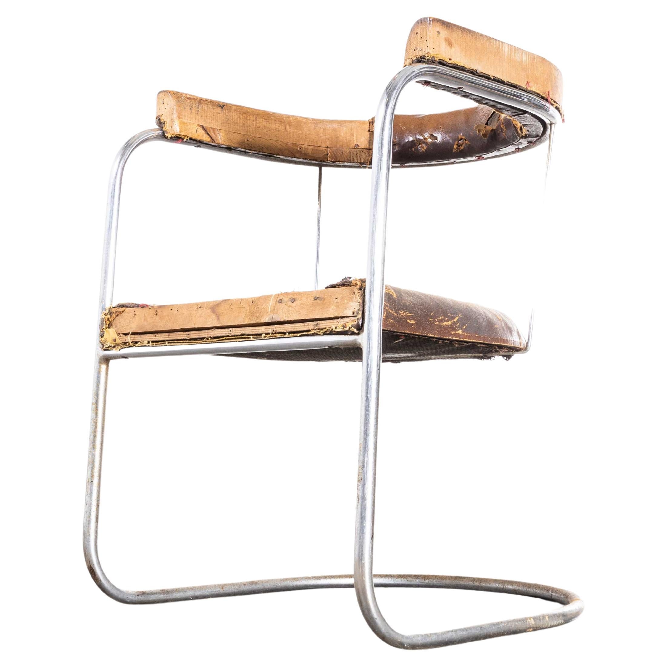1930s Original Pel Tubular Chrome Sprung Side Chair – Original Leather