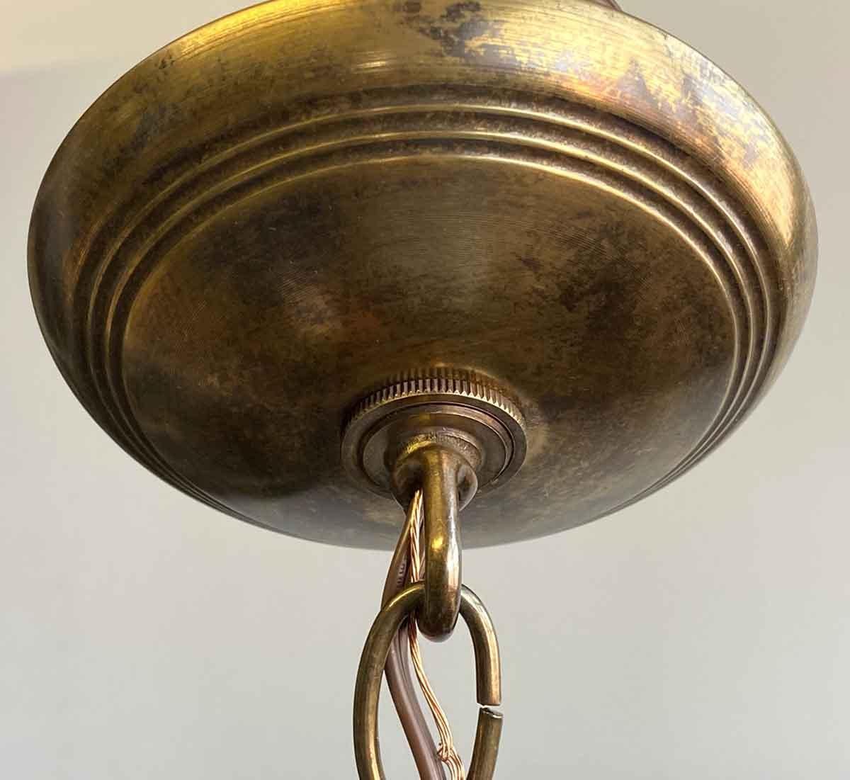 Mid-20th Century 1930s Original Schoolhouse Globe Pendant Light with Brass Colored Pin Stripes