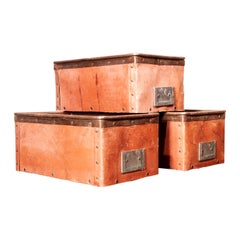 Vintage 1930s Original Suroy Low Industrial Storage Box, Set of Three