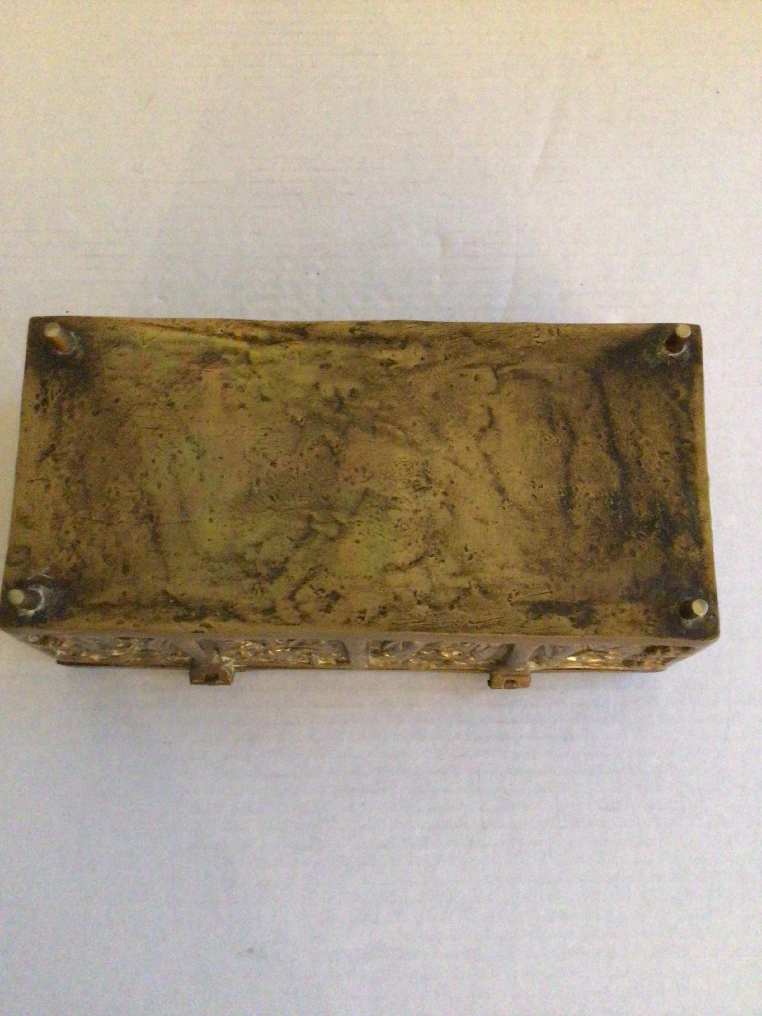 1930s Ornate Bronze Box with Feet and Hinged Lid For Sale 1