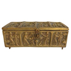 1930s Ornate Bronze Box with Feet and Hinged Lid