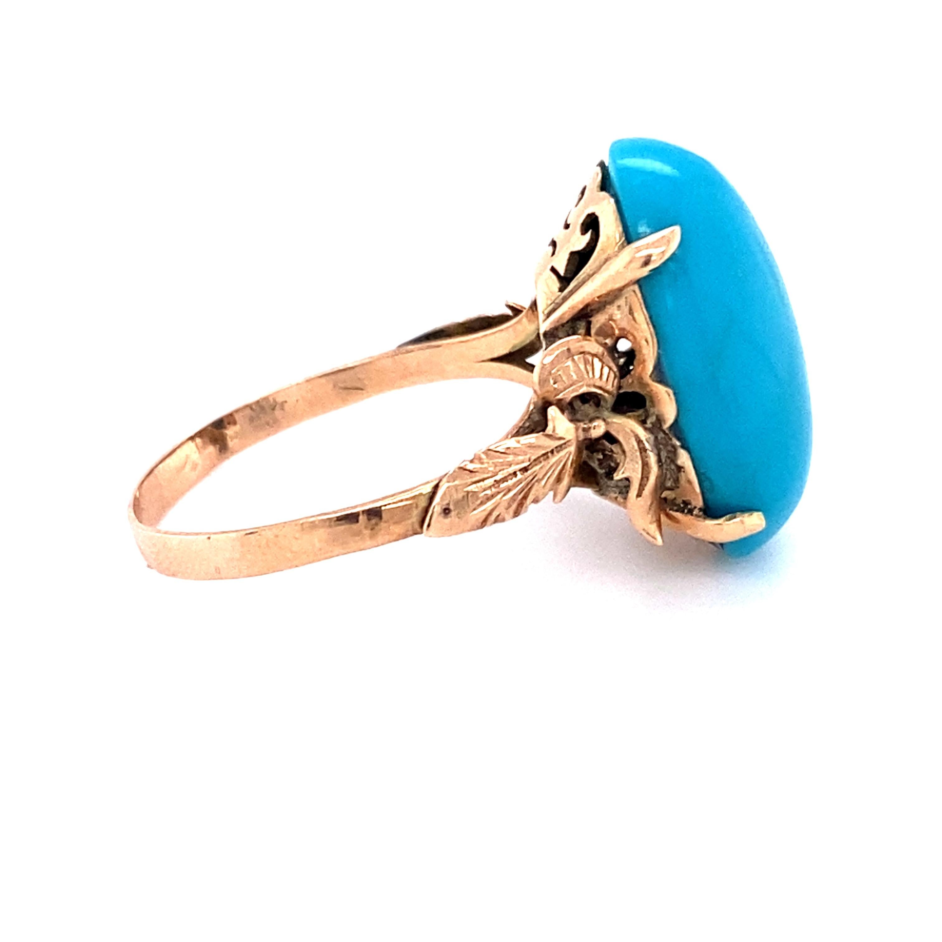 Art Deco 1930s Ornate Turquoise Ring in 9 Karat Rose Gold