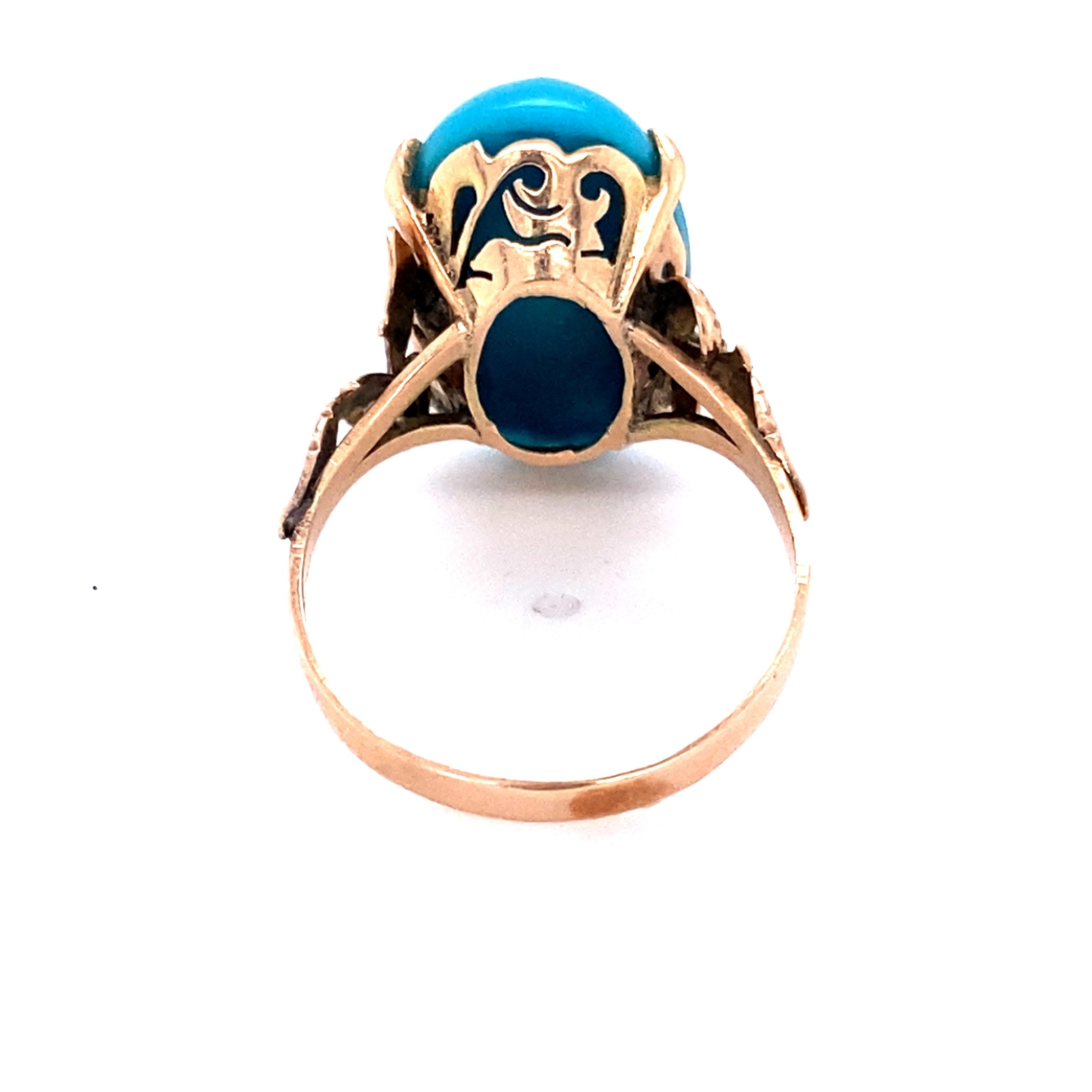 Oval Cut 1930s Ornate Turquoise Ring in 9 Karat Rose Gold