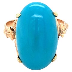 1930s Ornate Turquoise Ring in 9 Karat Rose Gold
