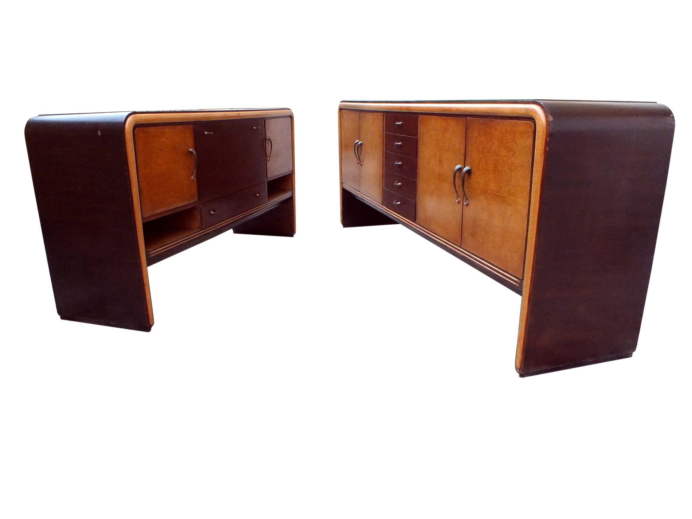 Glass 1930s attributed to Borsani/Buffa Sideboard & Cabinet, Set of 2 For Sale