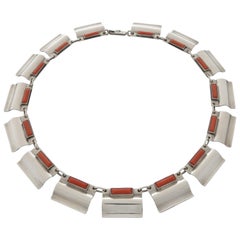 1930s Otto Stüber German Art Deco Coral Silver Necklace