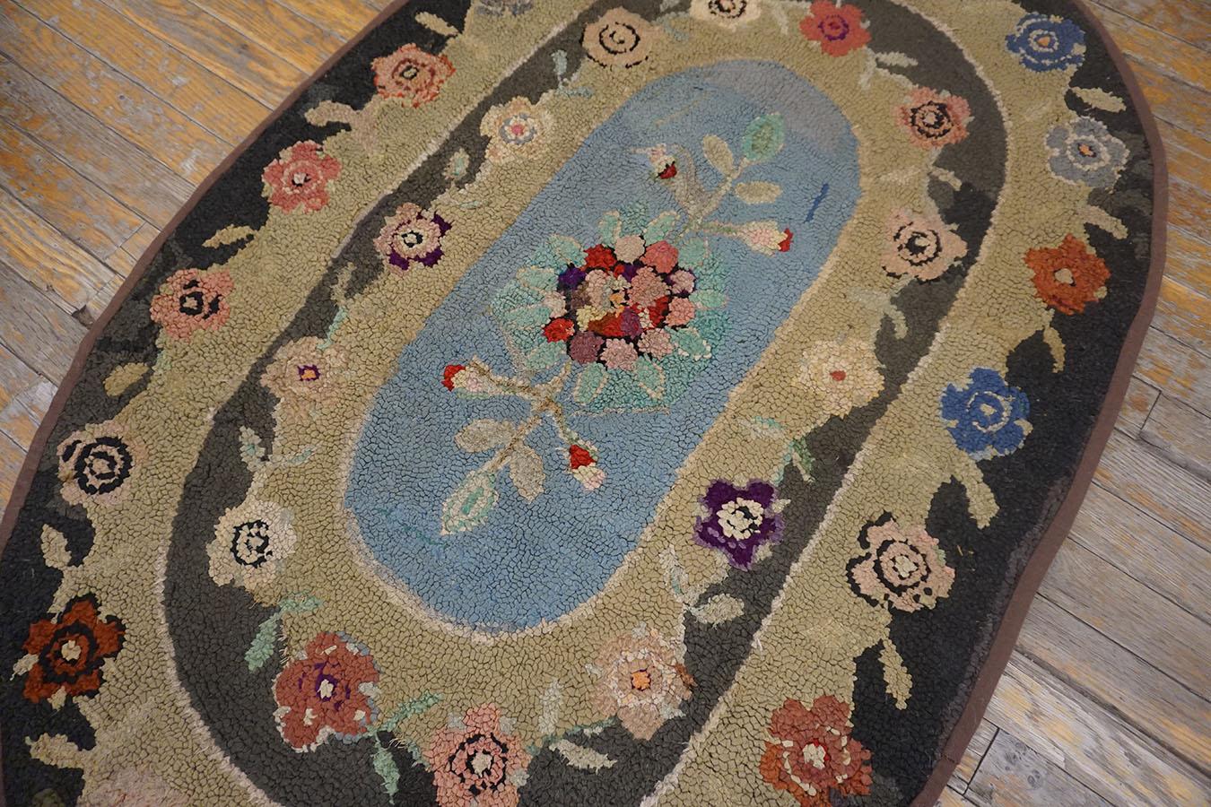 1930s Oval American Hooked Rug 2' 9