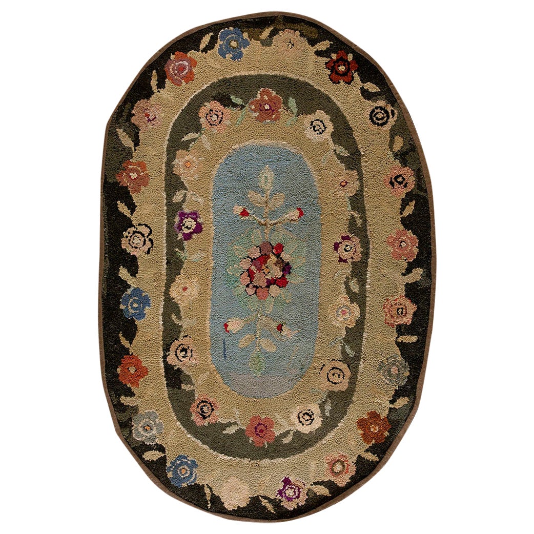 Tapis américain crocheté ovale des années 1930