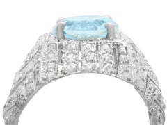 1930s Oval Cut Aquamarine and Diamond Platinum Cocktail Ring