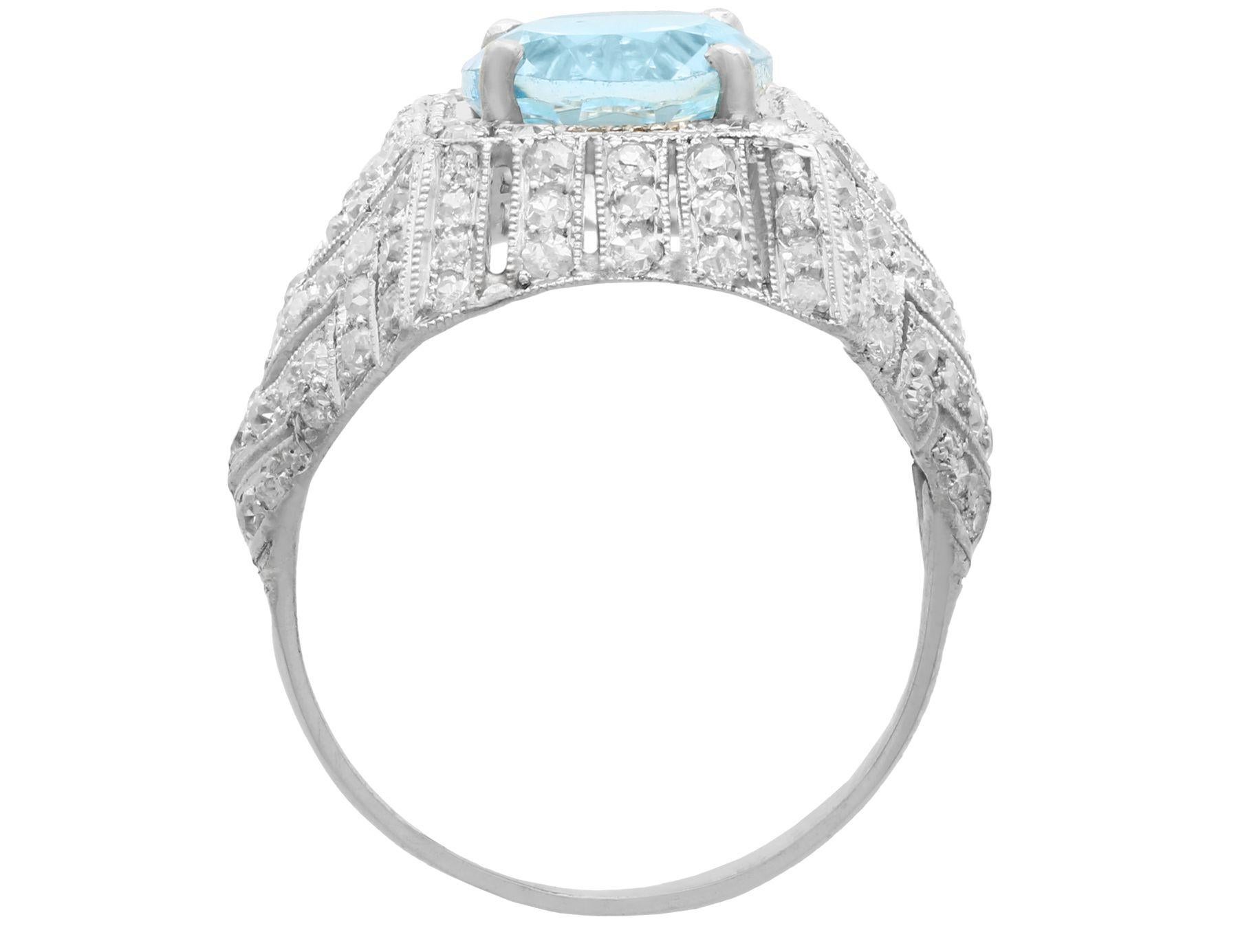 Women's or Men's 1930s Oval Cut Aquamarine and Diamond Platinum Cocktail Ring For Sale
