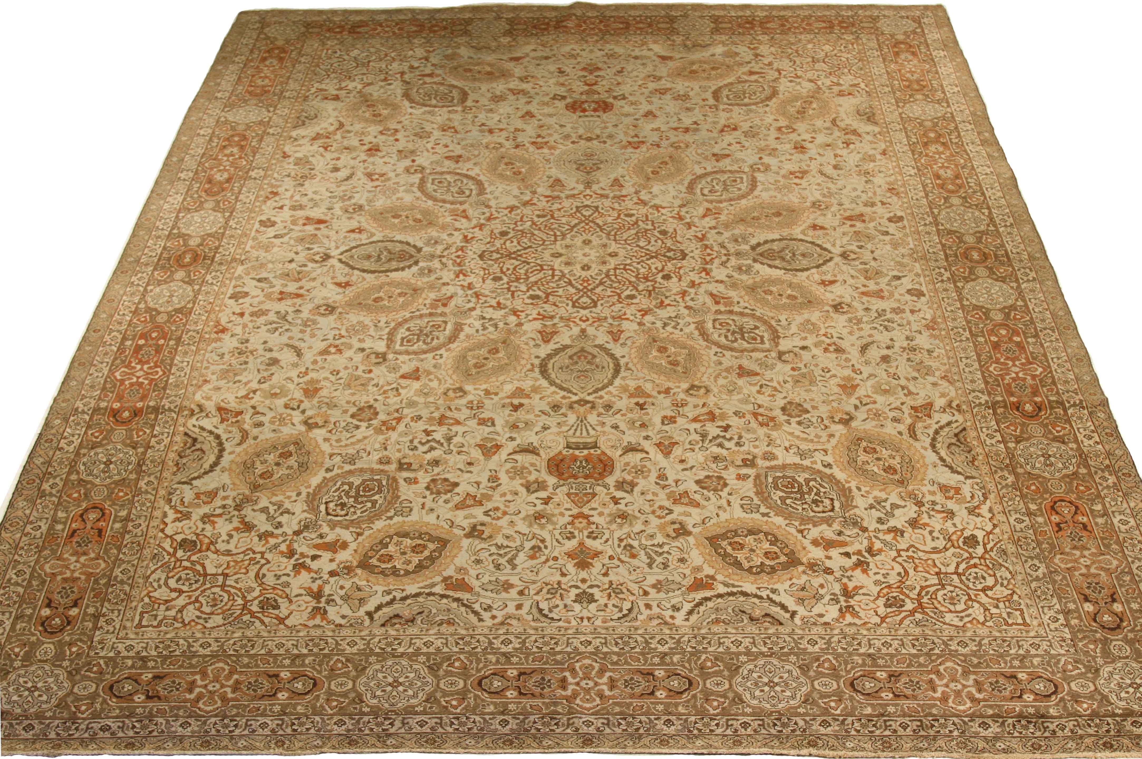 Hand-Knotted  1930s Oversized Antique Persian Tabriz Rug with Ornate Tribal Patterns For Sale