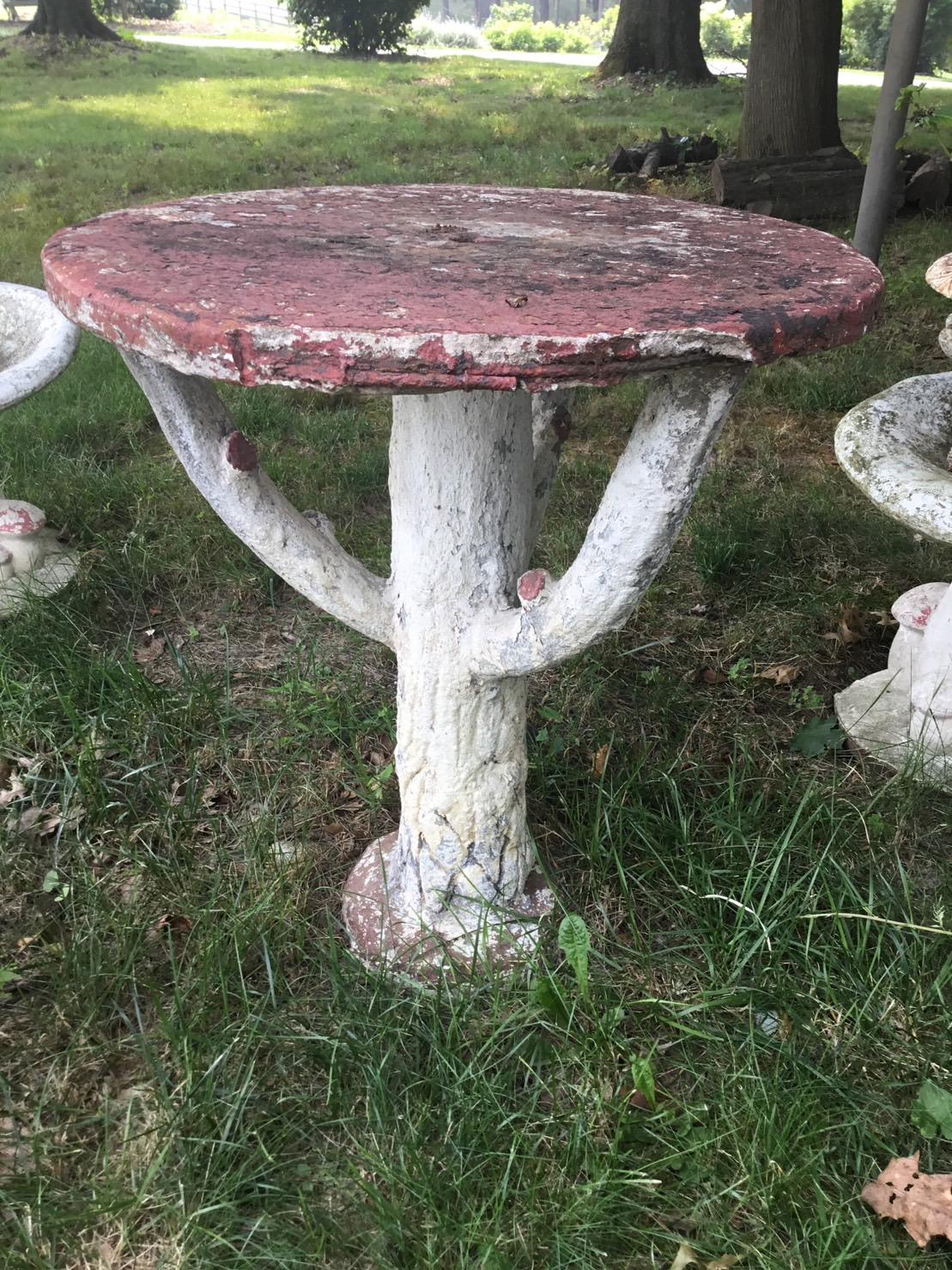 1930's Painted Faux Bois Garden Bench and Table 1