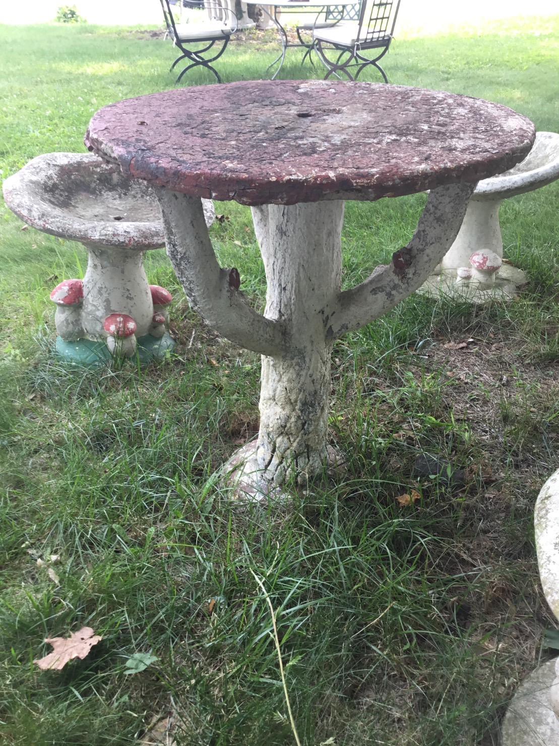 1930's Painted Faux Bois Garden Bench and Table 2