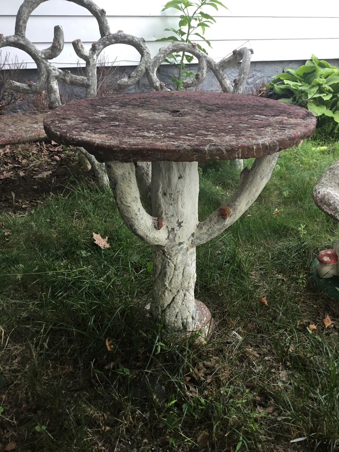 Mid-20th Century 1930's Painted Faux Bois Garden Bench and Table