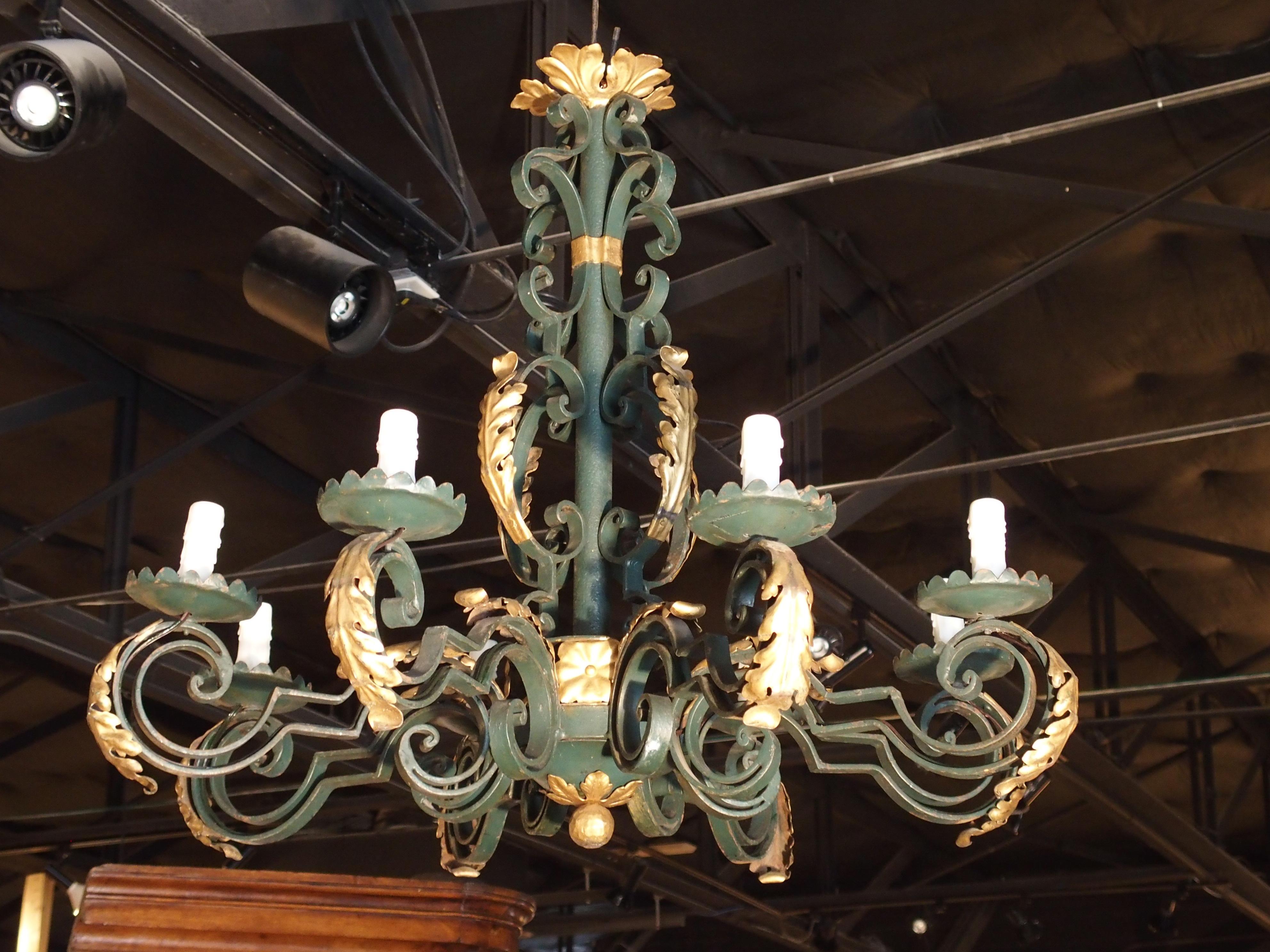 1930s Painted Iron and Tole 8-Light Chandelier from France 6