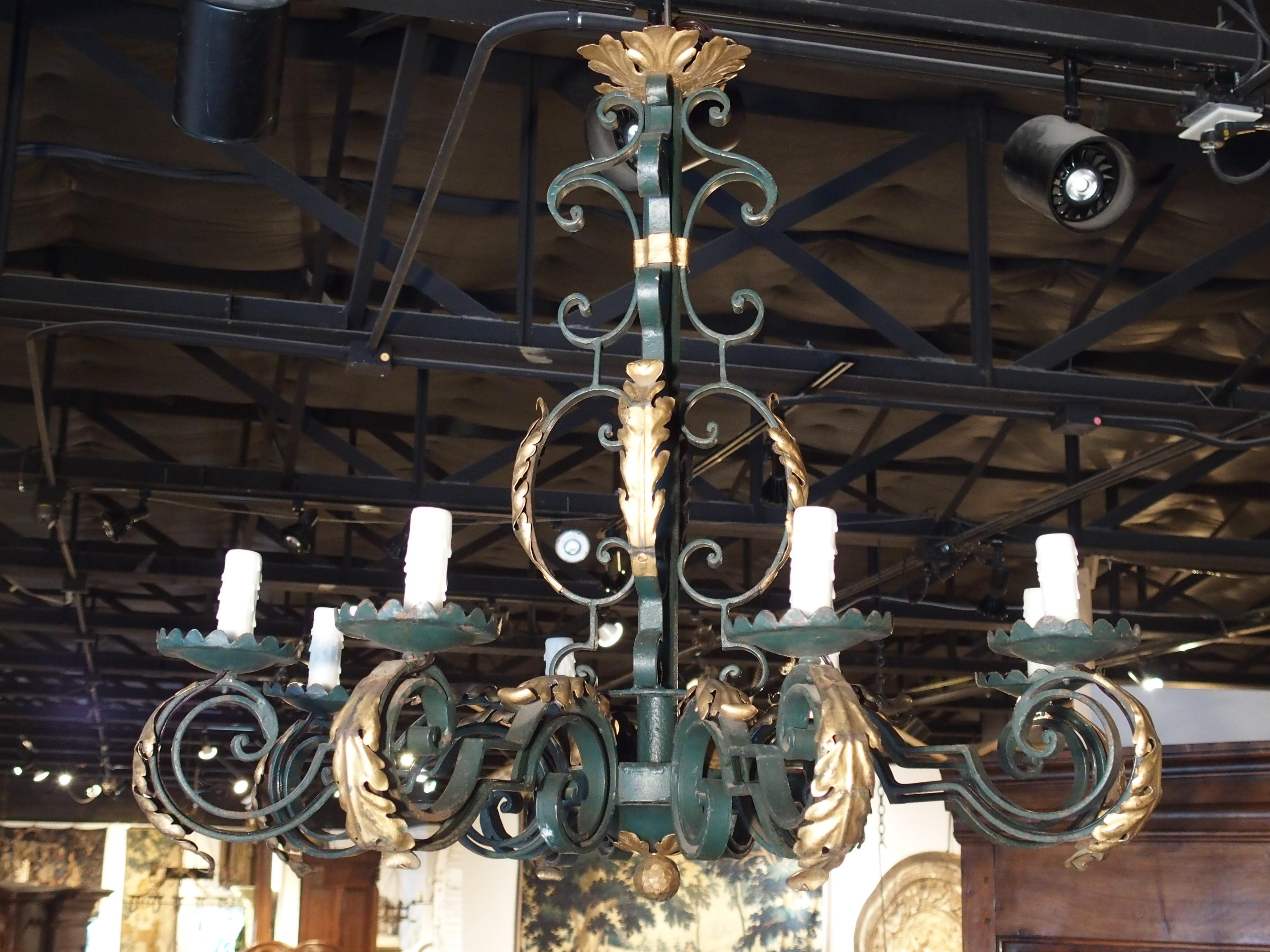 1930s Painted Iron and Tole 8-Light Chandelier from France 1