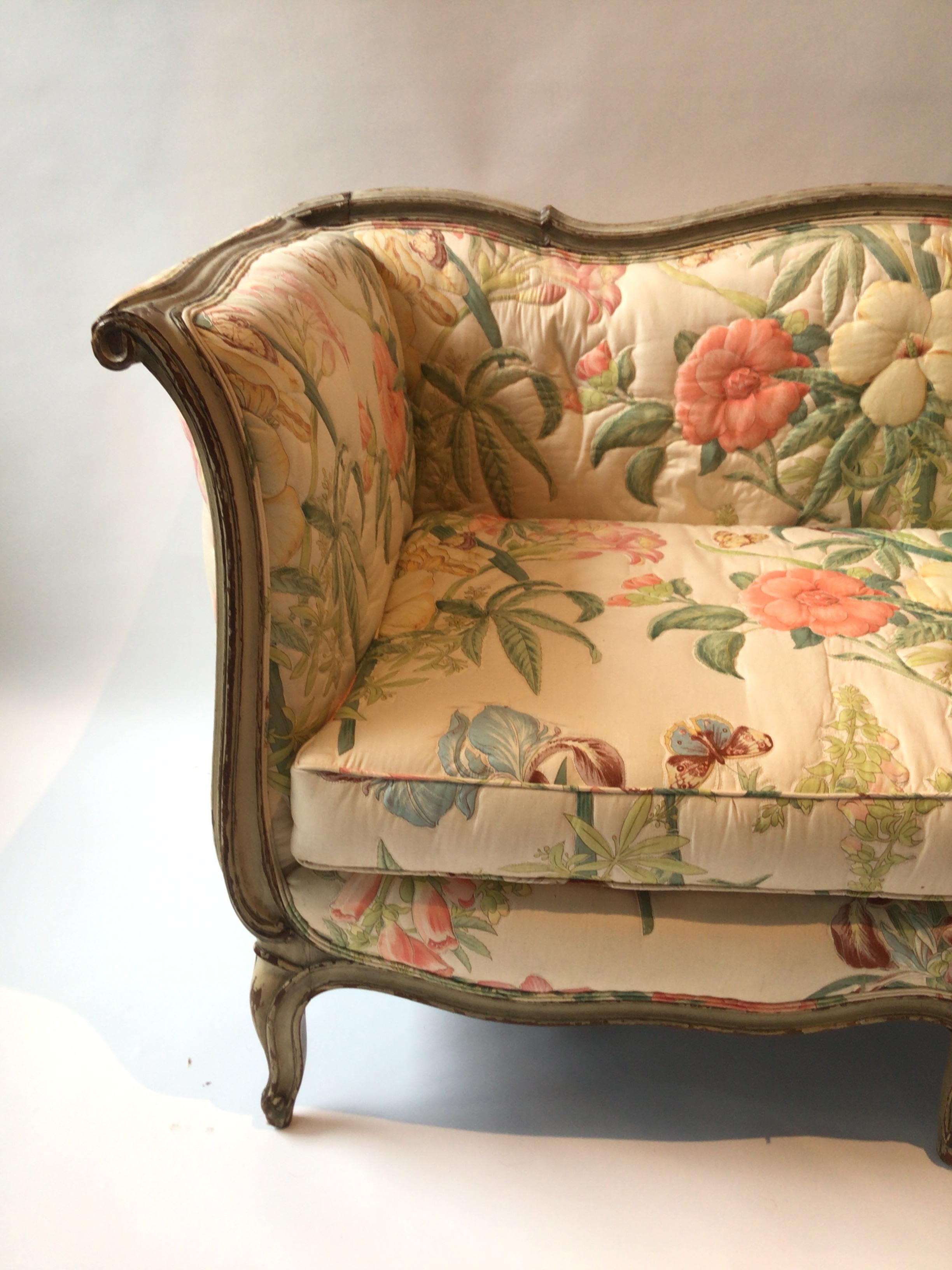 1930s Painted Off White French Settee For Sale 2