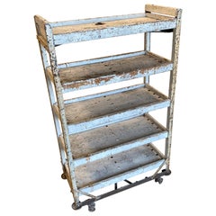 1930's Painted Wooden 5 Shelves Cart Or Bread Rack