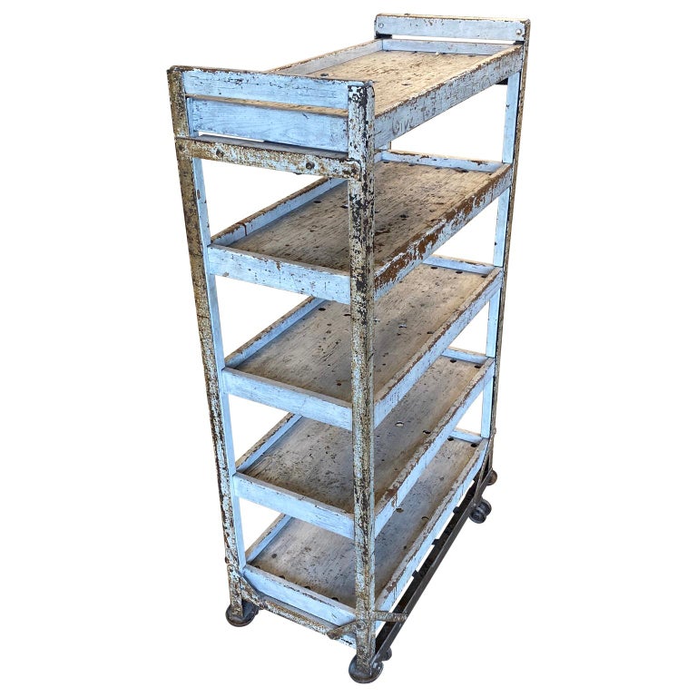 1930's Painted Wooden 5 Shelves Cart Or Bread Rack For Sale at 1stDibs