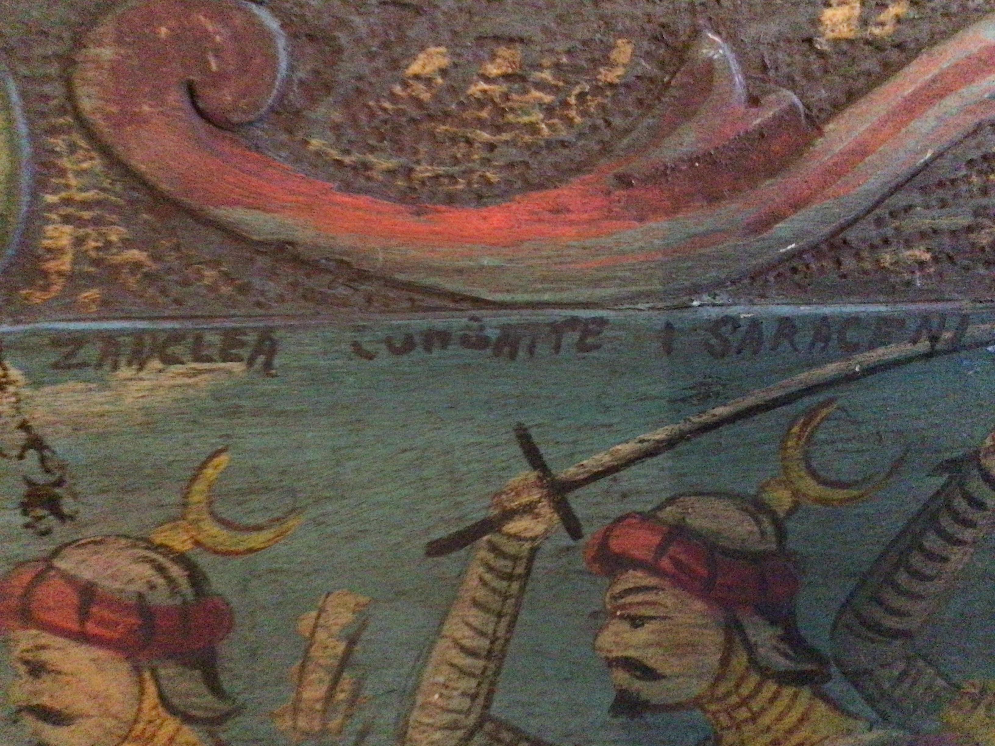 1930s Painting on Wood Board of Knights in Sword Battle For Sale 6