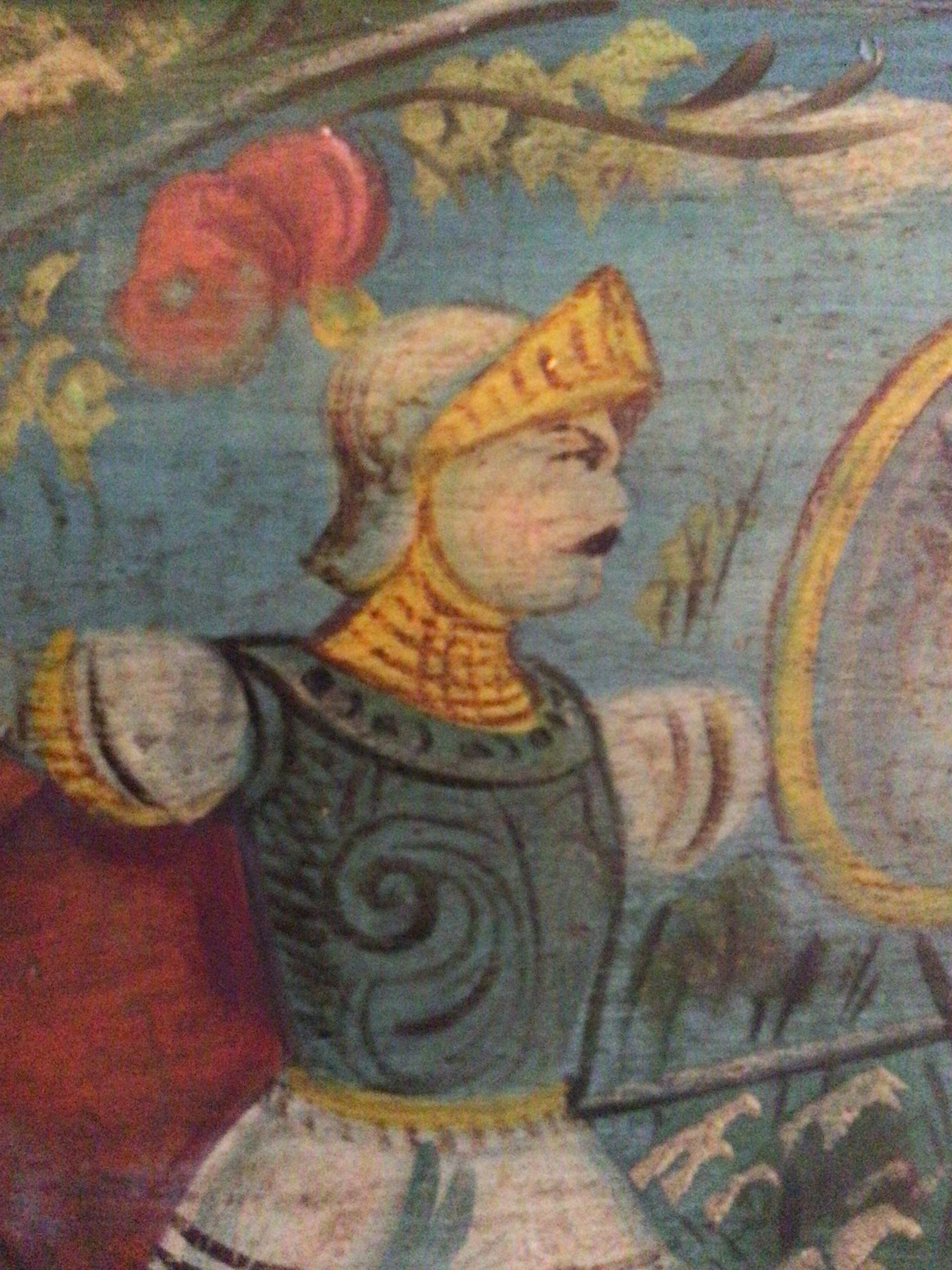 1930s Painting on Wood Board of Knights in Sword Battle For Sale 3