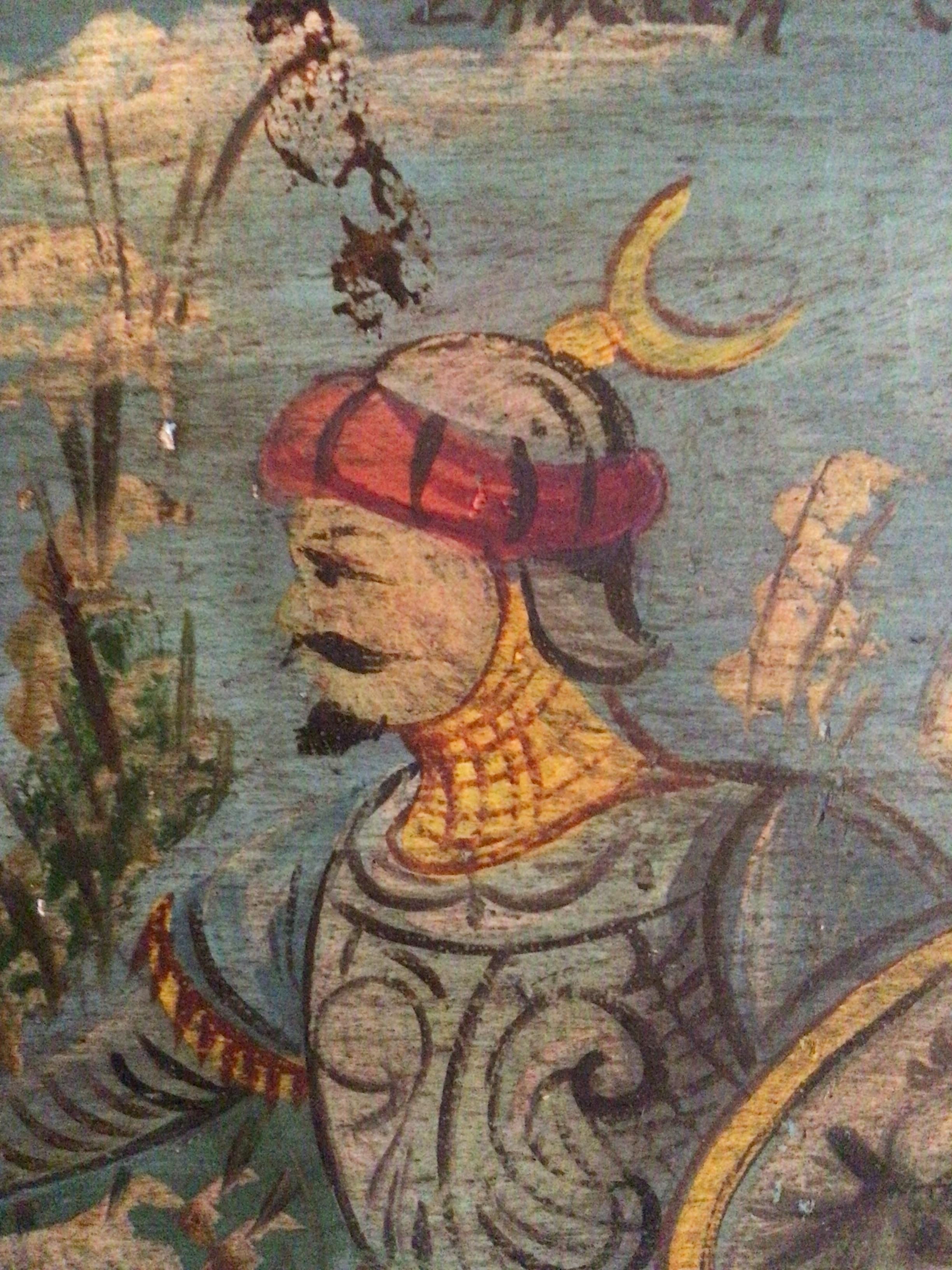 1930s Painting on Wood Board of Knights in Sword Battle For Sale 4