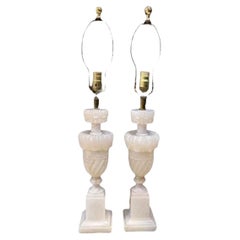 1930's Pair Italian Carved Alabaster Table Lamps