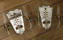 1930s Pair French Art Deco Blown Crystal Tube Wall Sconces attrib. Jules Leleu