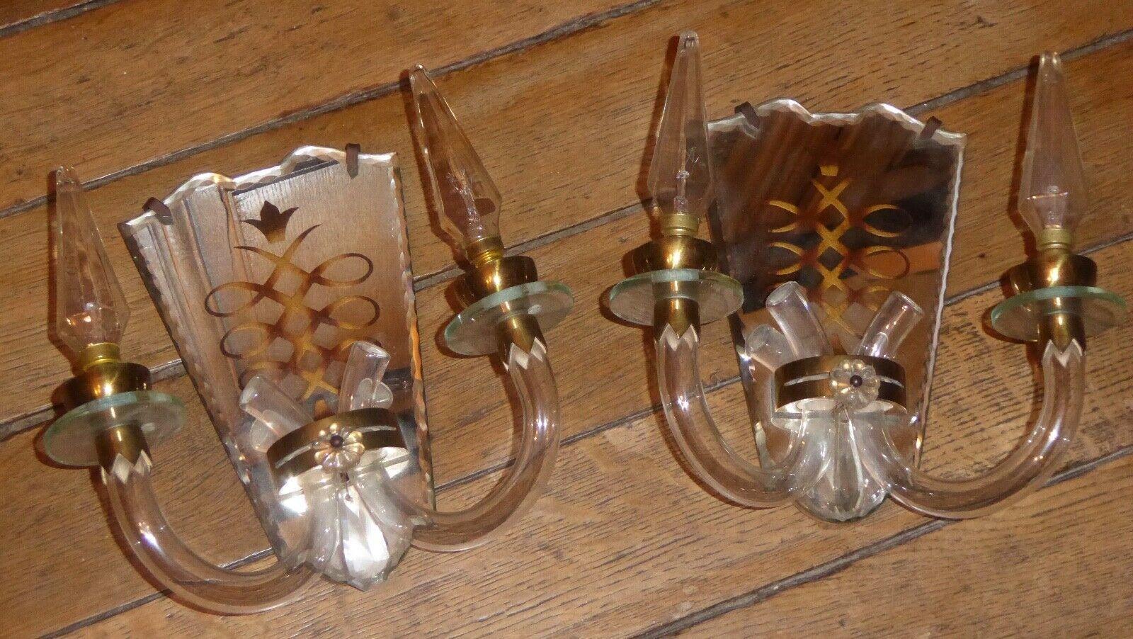 Mid-20th Century 1930s Pair French Art Deco Blown Crystal Tube Wall Sconces attrib. Jules Leleu For Sale