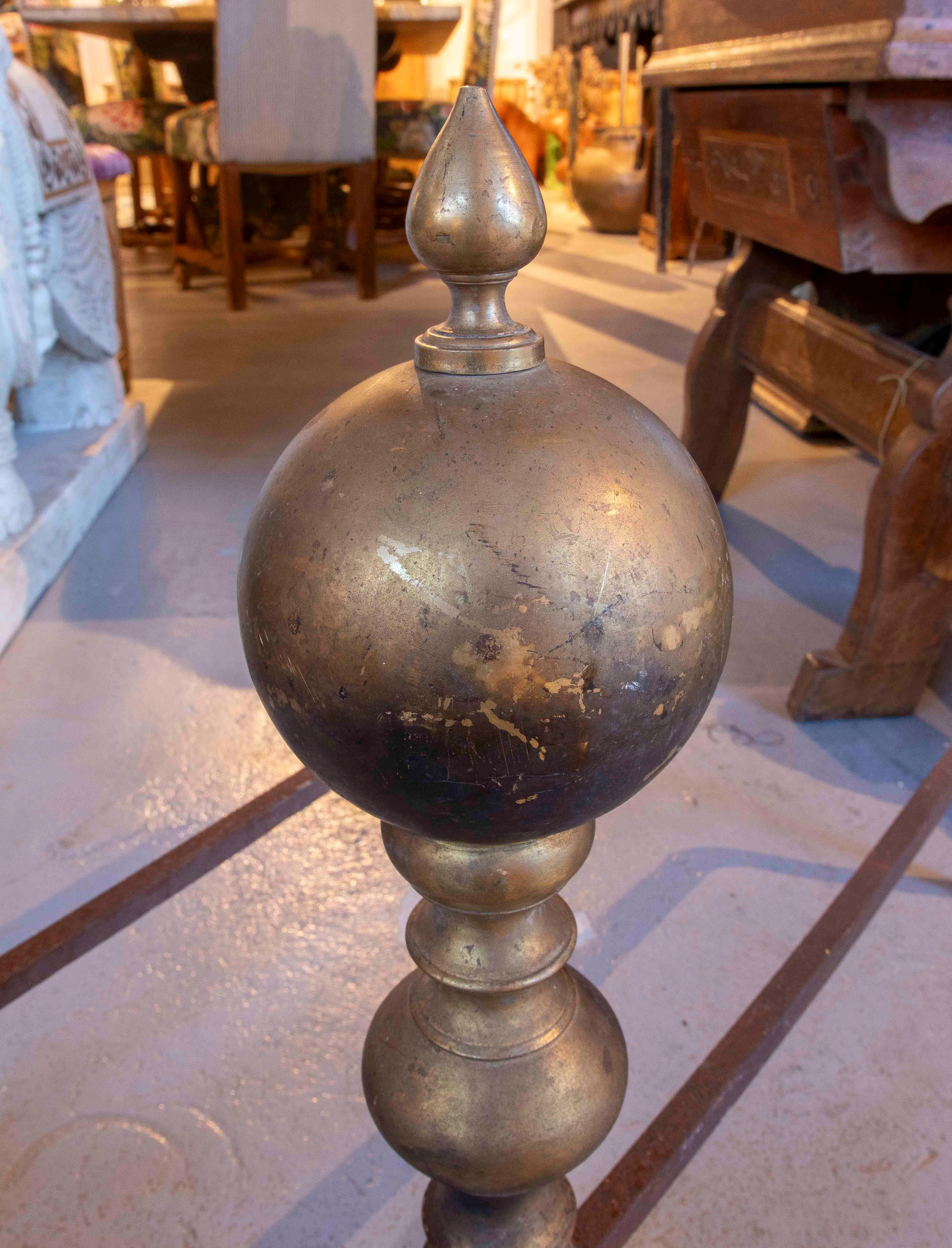 20th Century 1930s Pair of Antique Andirons in Turned Bronze with Iron Base For Sale